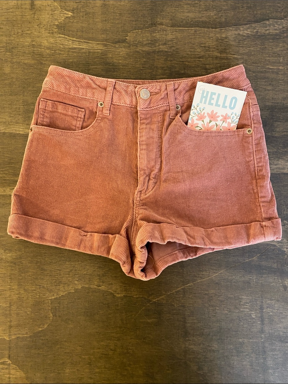 Forever 21 High-Waist Corduroy Roll-Hem Shorts in Dusty Rose